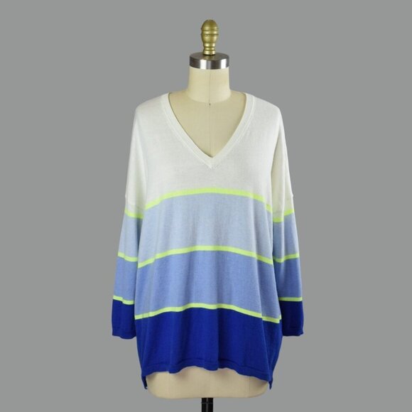 SCOTT & SCOTT LONDON STRIPED SILK BLEND V-NECK SWEATER - Picture 1 of 6